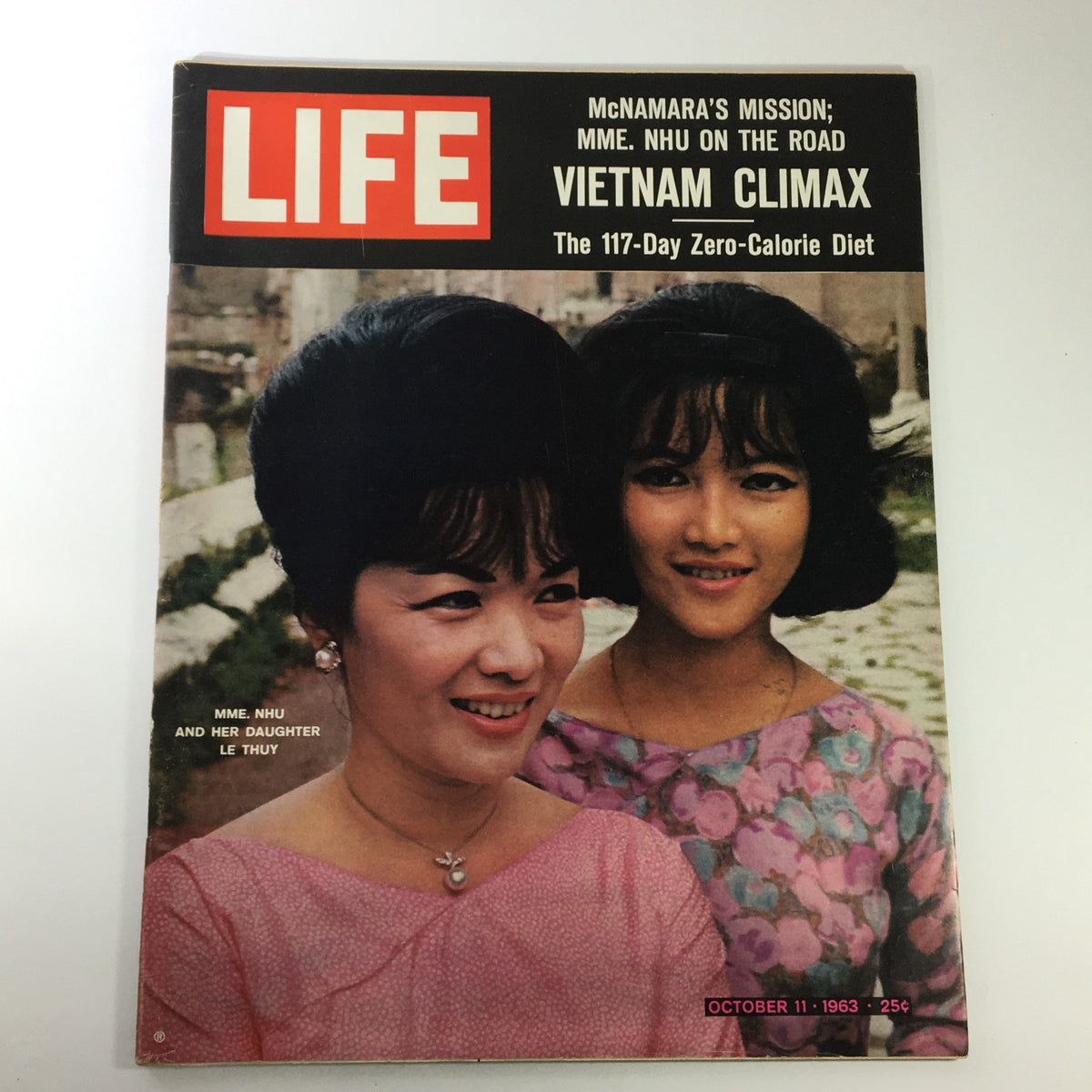 VTG Life Magazine from October 11, 1963 featuring Madame Nhu and her daughter Ngô Đình Lệ Thủy on the cover, showcasing the fashion and cultural context of the early '60s.