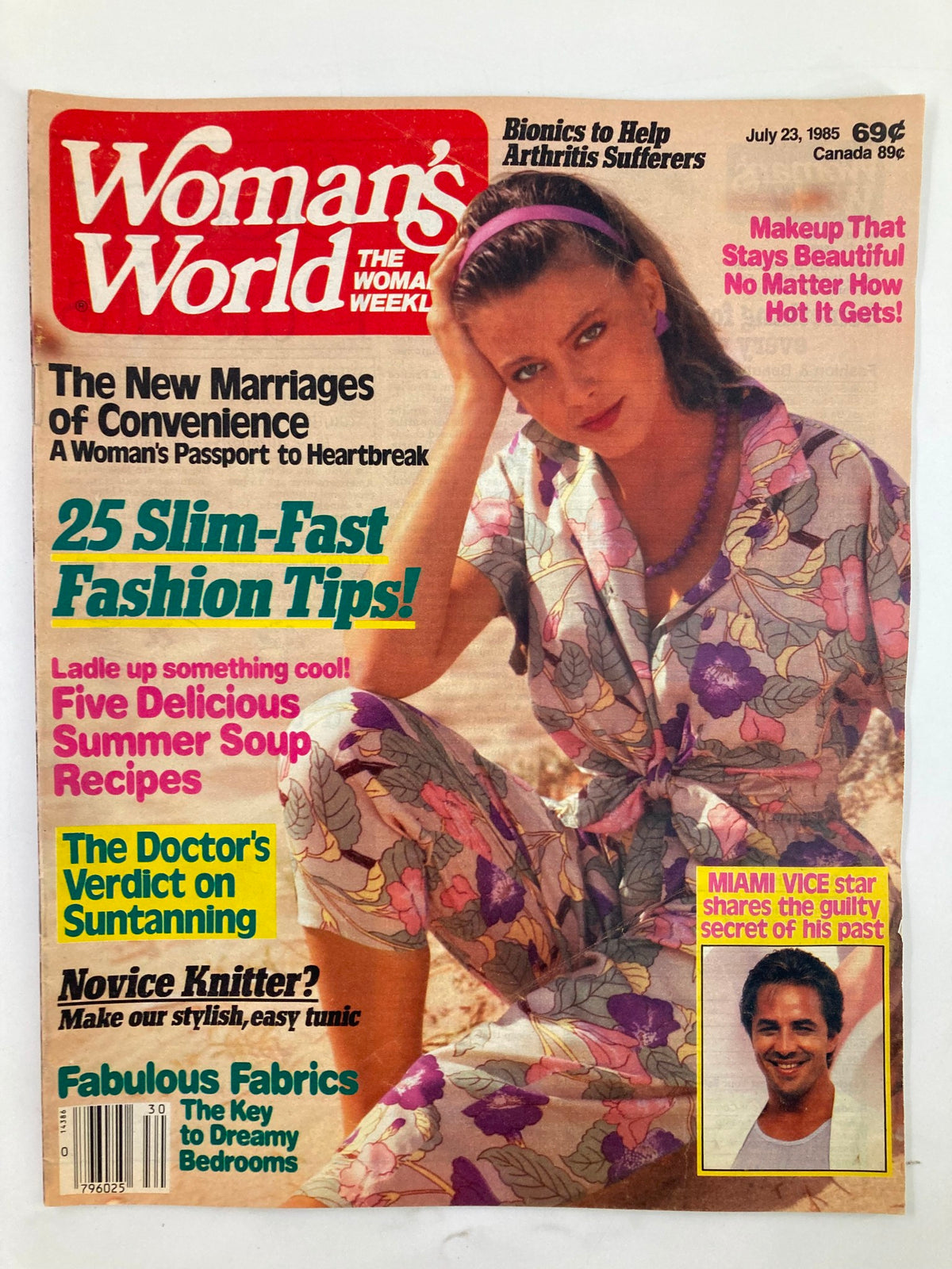 Woman's World Magazine July 23 1985 cover featuring the title 'The New Marriages of Convenience' with fashion tips and articles on summer recipes and more.