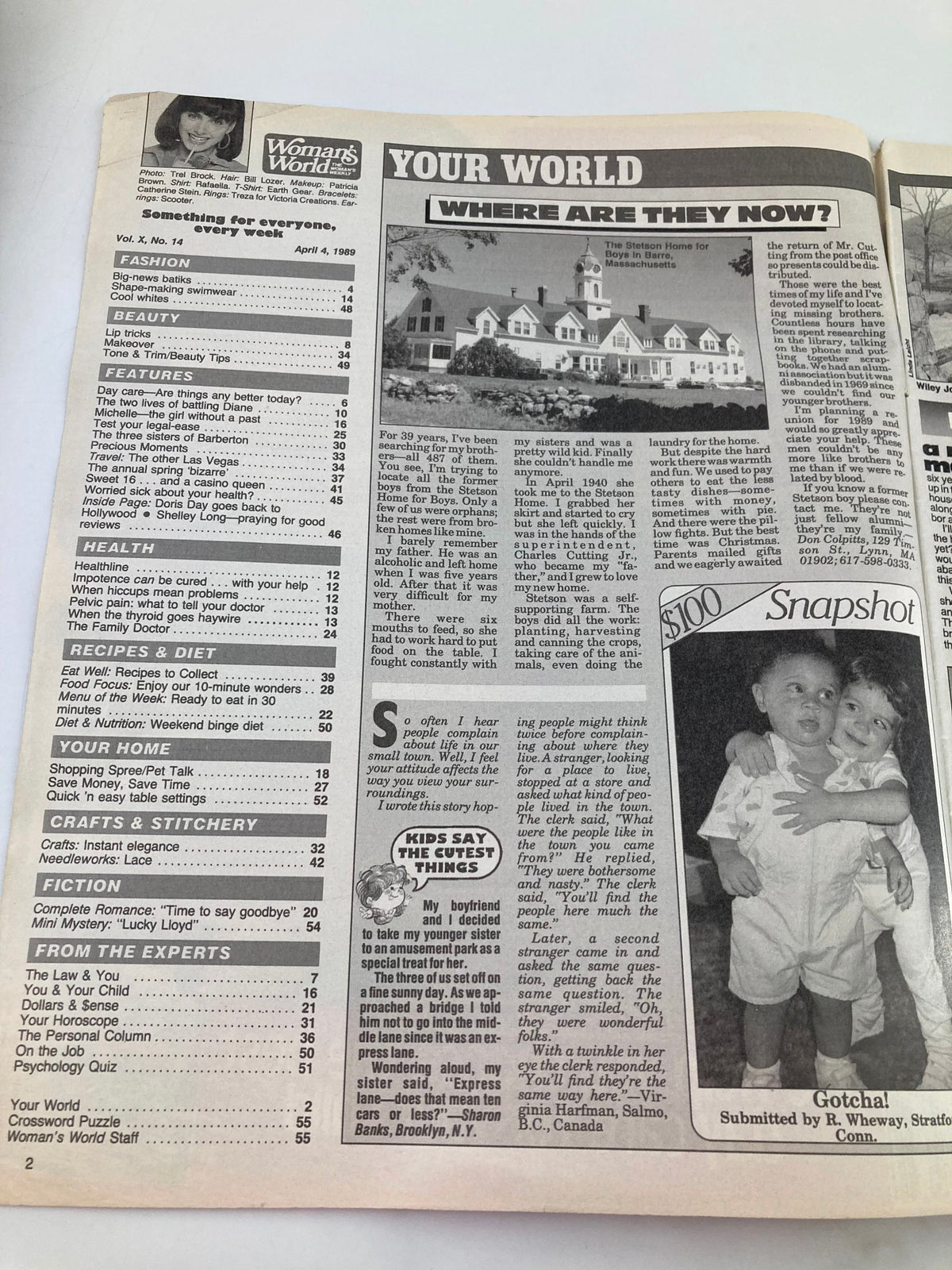 Interior page of Woman's World Magazine April 4 1989 showing various articles and sections, including a feature on where are they now.
