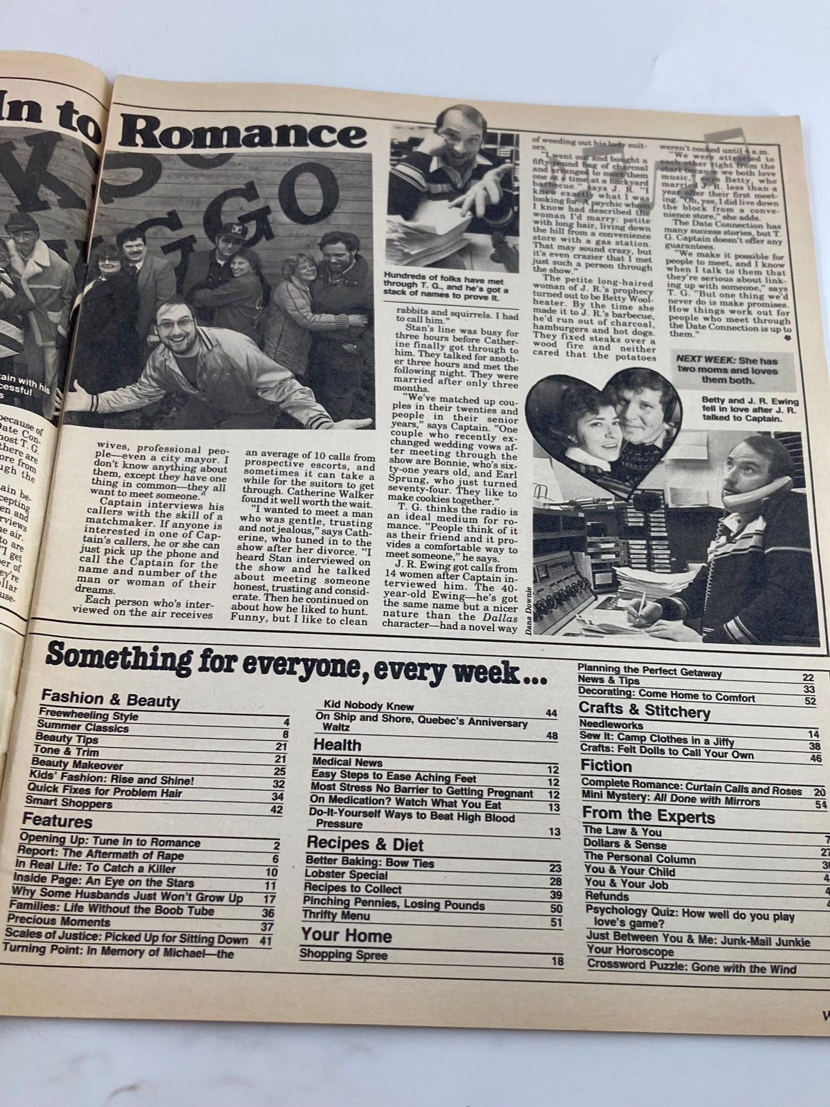 Interior page of Woman's World Magazine May 22, 1984 displaying articles and features including romance tips and a column titled 'Opening Up: Tune In to Romance.'