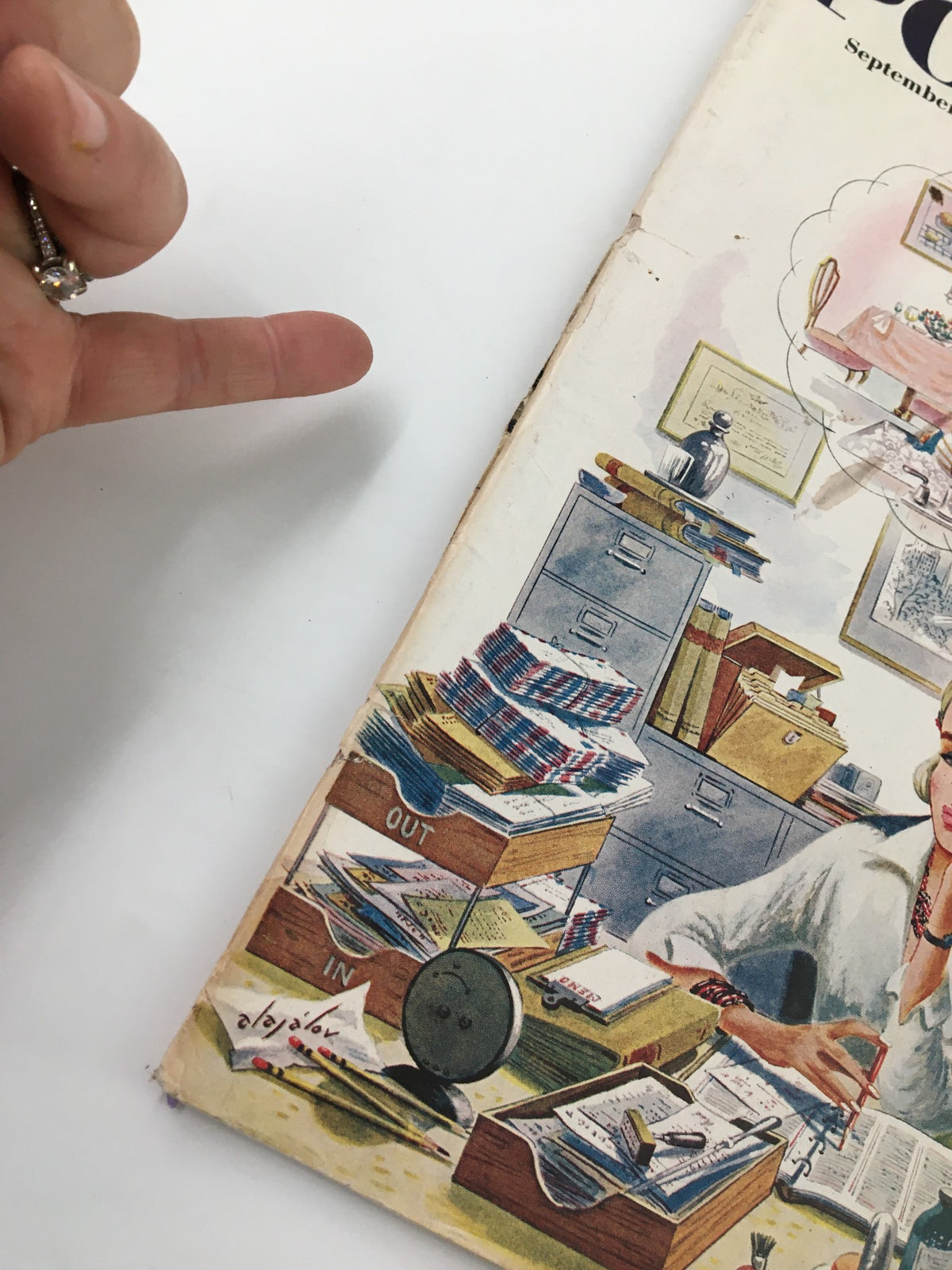 Close-up of the front cover of The Saturday Evening Post, September 19, 1959, showing the detailed illustration of two individuals in a domestic setting, emphasizing the article's focus on U.S.-Soviet relations.