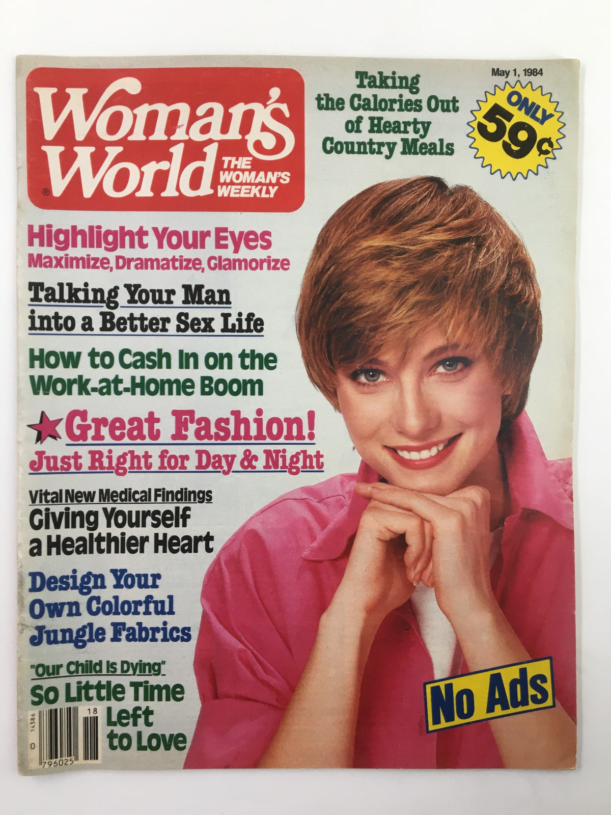 Cover of Woman's World Magazine May 1 1984 featuring the article 'So Little Time Left to Love', showcasing health tips, fashion advice, and lifestyle features from the 1980s with vibrant graphics and a smiling woman modeling a pink blouse.