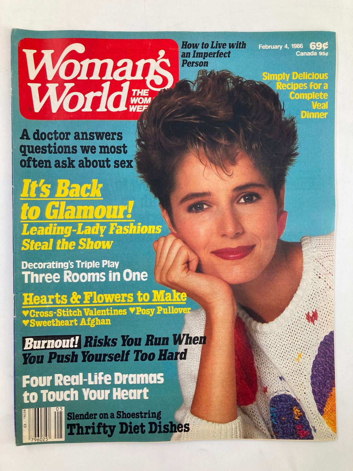 Cover of Woman's World Magazine February 4, 1986 featuring Leading-Lady Fashion and a stylish woman with short hair wearing a colorful sweater.