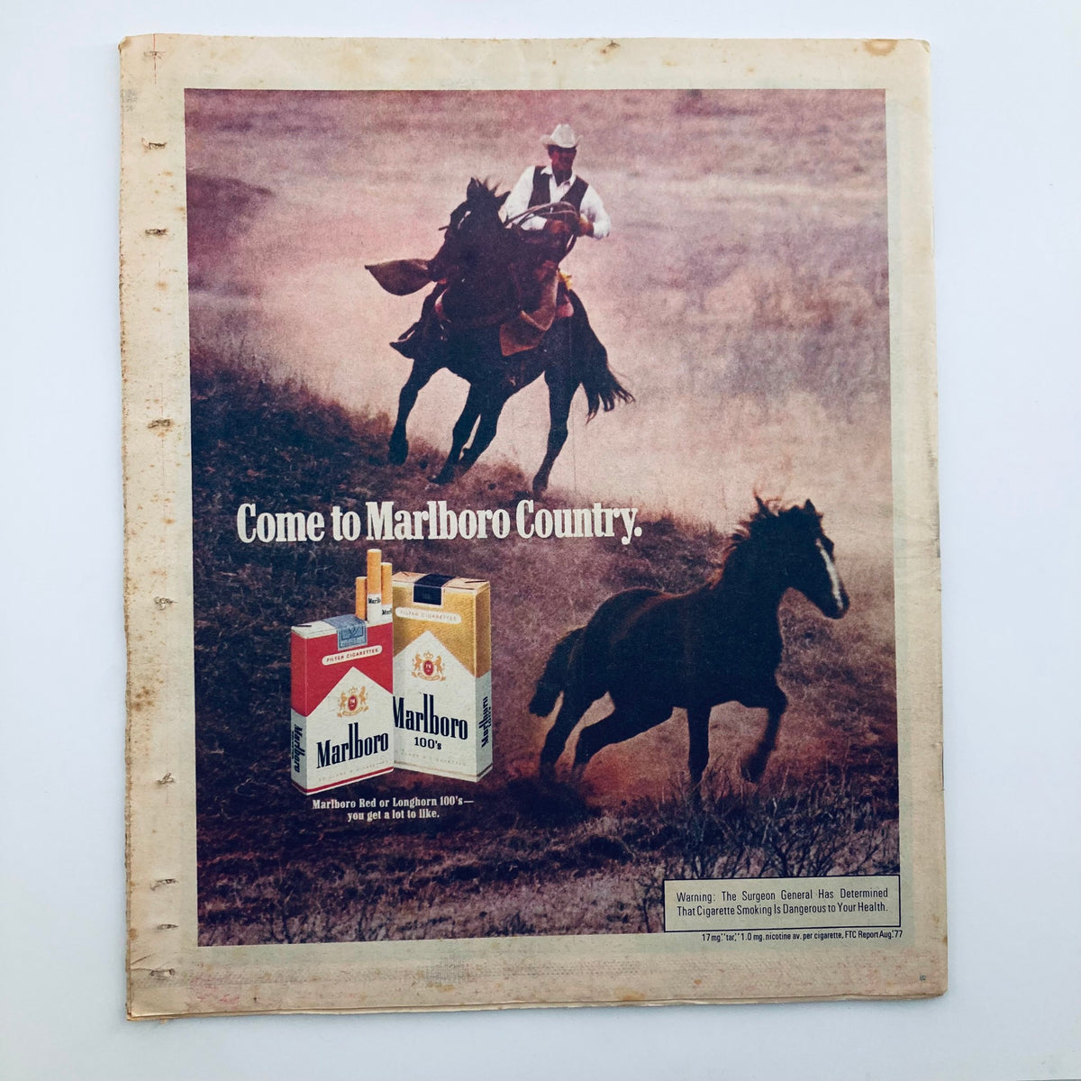 Back cover of VTG Rolling Stone Magazine March 9 1978 No. 260 featuring an advertisement for Marlboro cigarettes, illustrating the advertising style of the era.