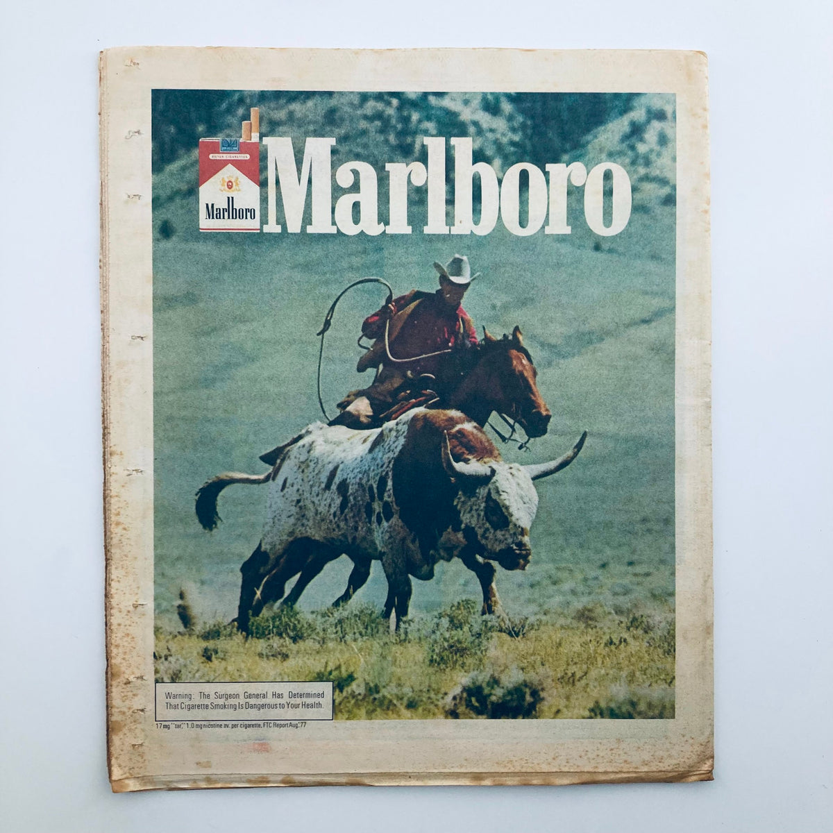 Back cover of the VTG Rolling Stone Magazine April 20 1978 No. 263 displaying a Marlboro advertisement featuring a cowboy on horseback.