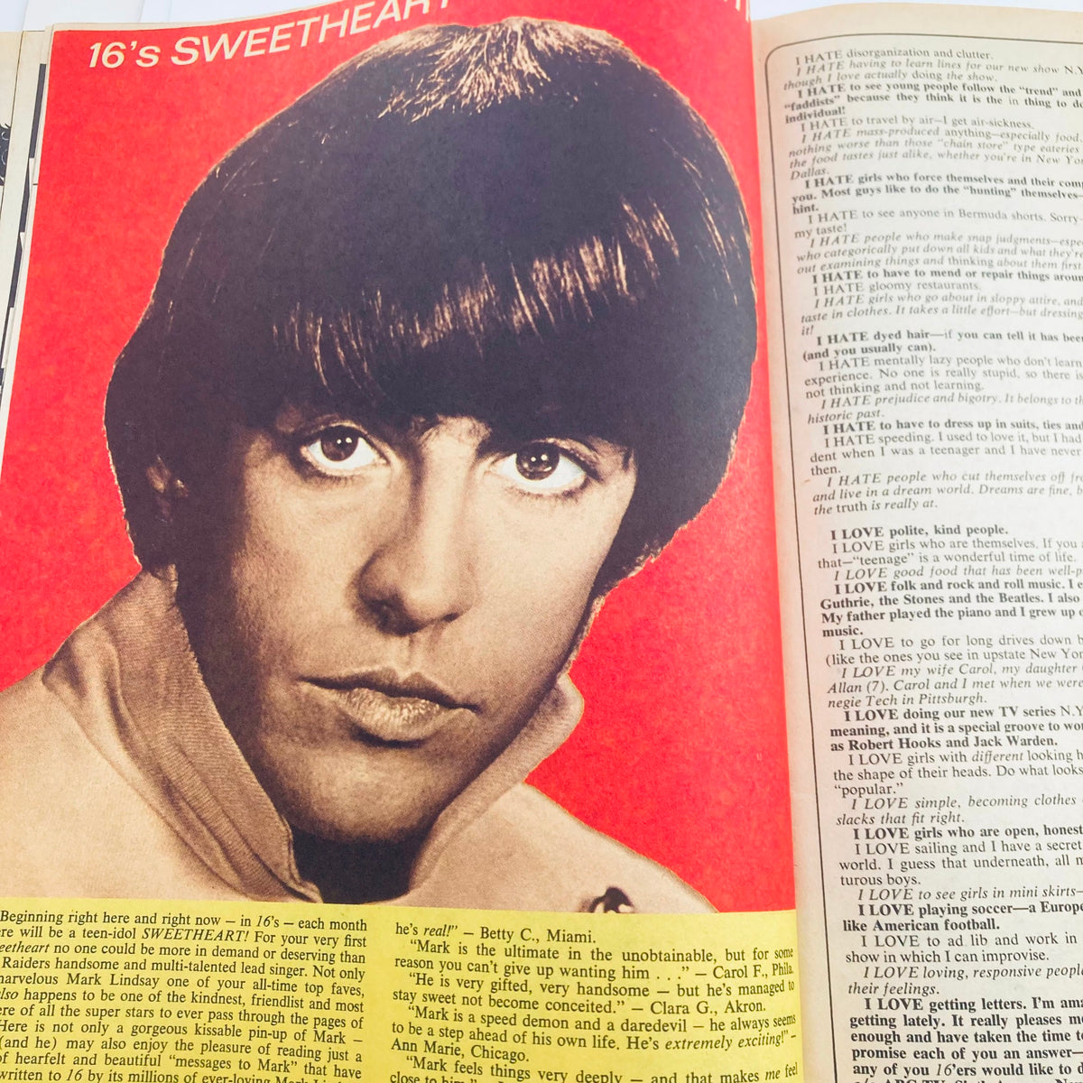Image from VTG 16 Magazine December 1967 featuring a striking red and black portrait of a male pop idol, showcasing the style and aesthetics of the 1960s youth culture.