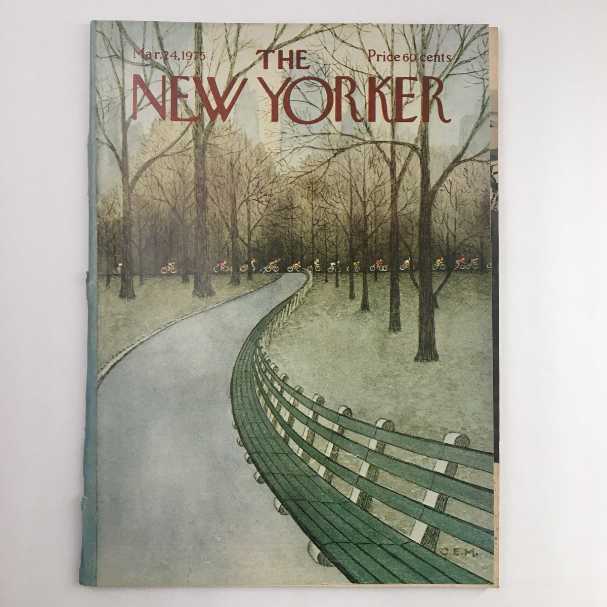 Cover of The New Yorker Magazine March 24, 1975, featuring artwork titled 'In The Park' by Charles E. Martin, showcasing a serene park scene with trees and a winding path.