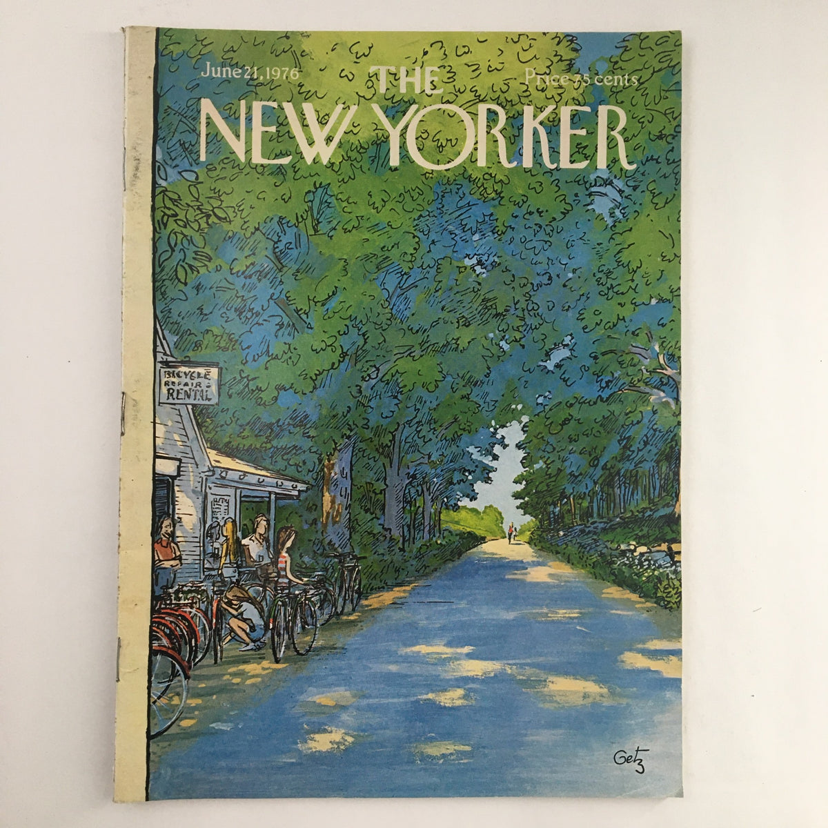 Cover of The New Yorker Magazine June 21 1976, featuring artwork 'Store on a Country Road' by Arthur Getz, depicting a serene countryside scene with bicycles and trees.