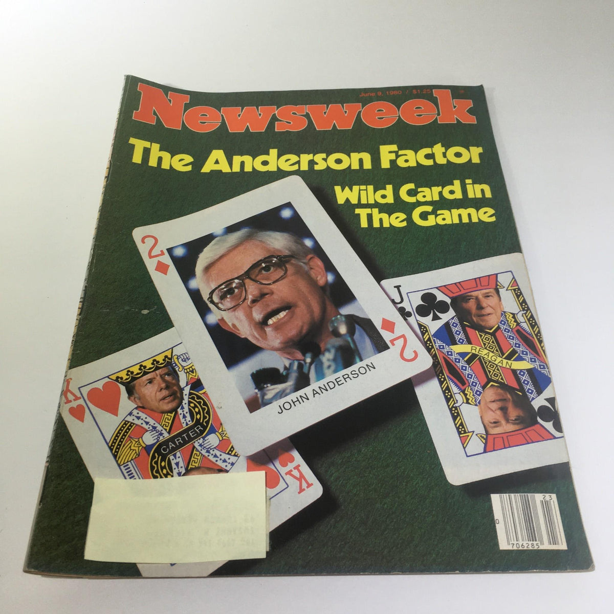 Newsweek Magazine, June 9, 1980, featuring the cover story 'The Anderson Factor: Wild Card in The Game' with a graphic showing John Anderson and playing cards representing political figures.