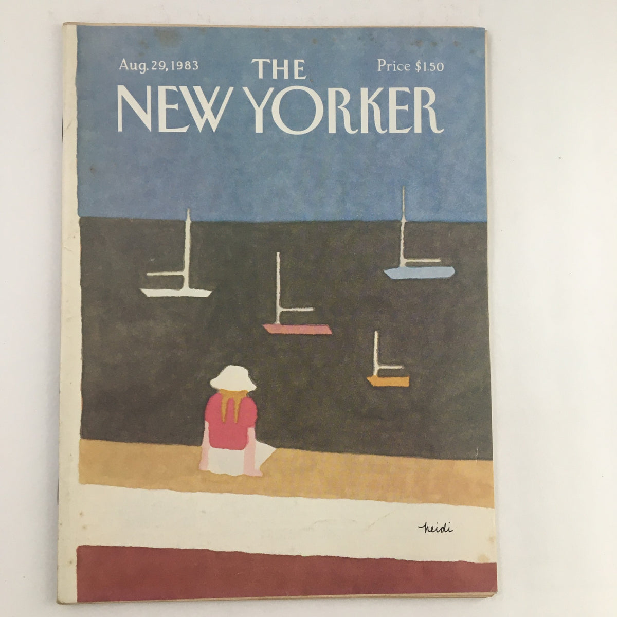 Cover of The New Yorker Magazine August 29 1983 featuring an illustration of a person watching sailboats, by Heidi Goennel.