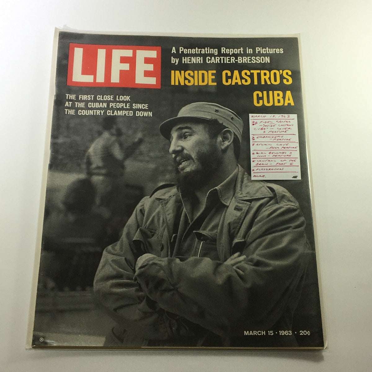 Cover of VTG Life Magazine, March 15, 1963, featuring an eye-catching report on 'Inside Fidel Castro's Cuba.' The magazine showcases a striking photograph of Fidel Castro, highlighting a critical moment in history.