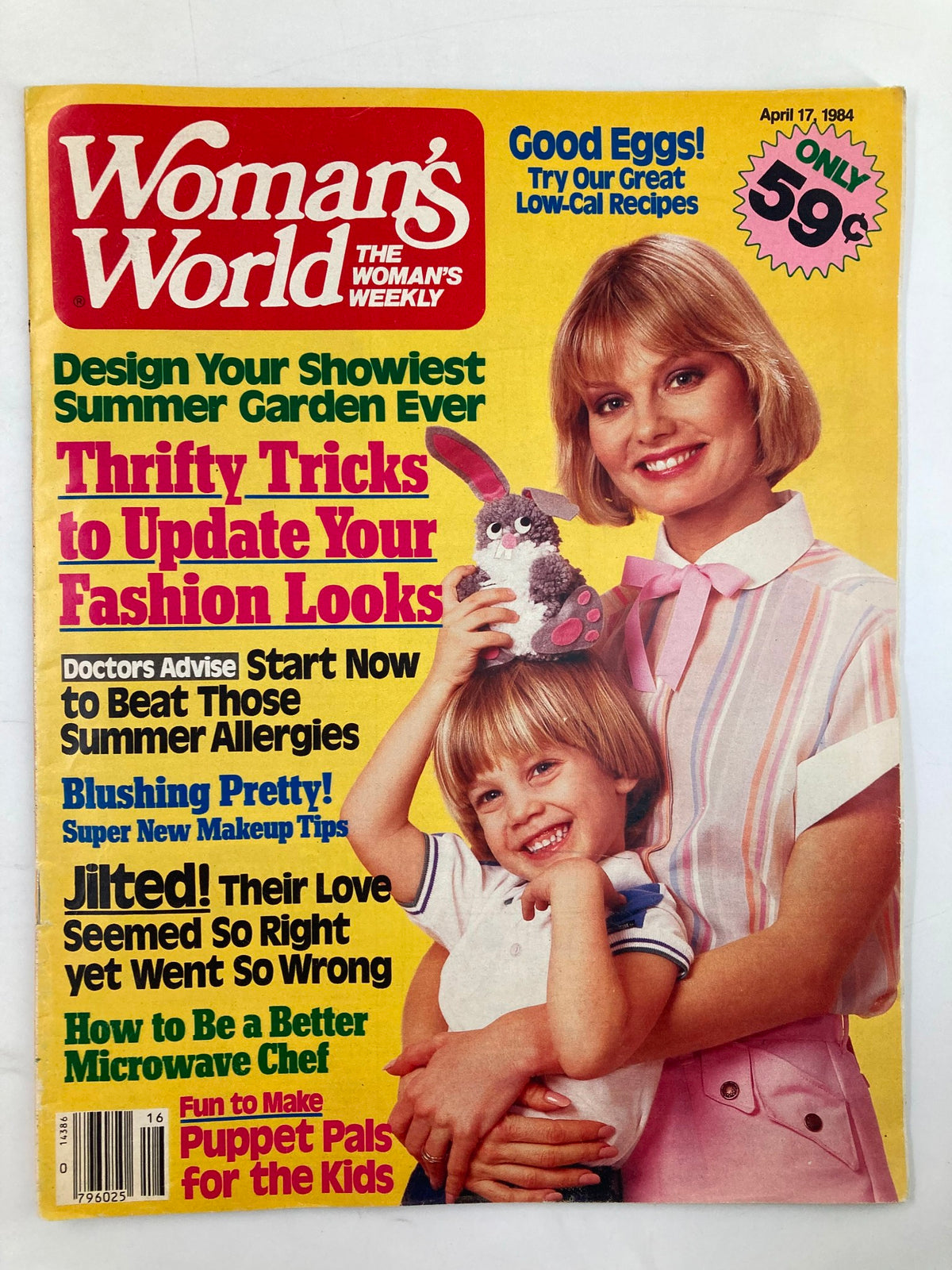 Cover of Woman's World Magazine, April 17 1984, featuring a woman and a child with the headline 'How to Be a Better Microwave Chef' along with various articles on fashion, health, and recipes.