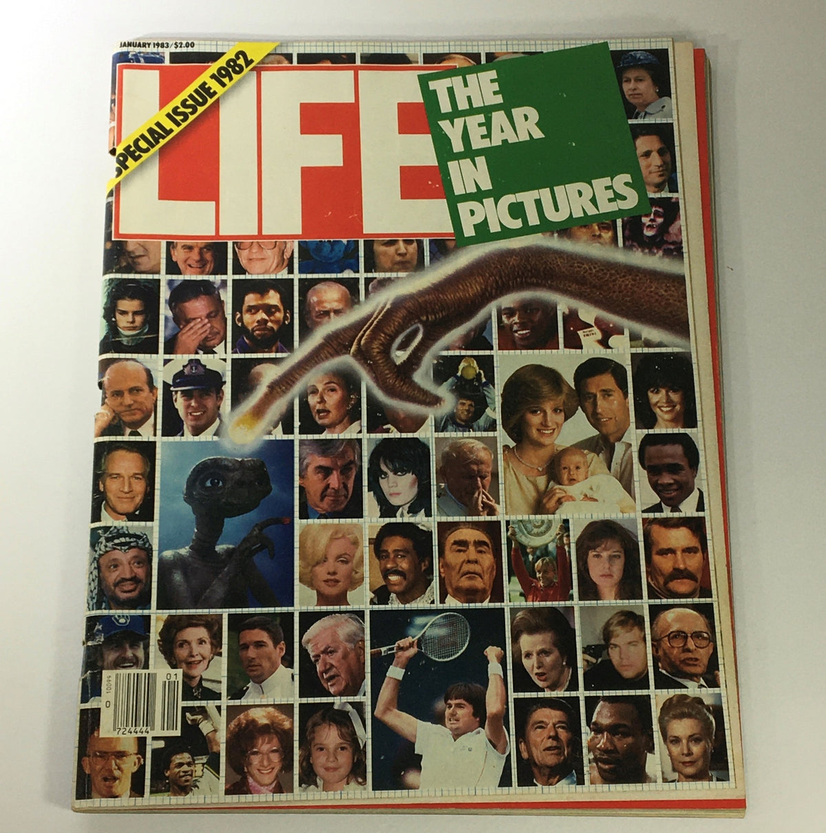 VTG Life Magazine January 1983 cover featuring a collage of notable figures, titled 'The Year in Pictures of 1982', showcasing its special issue highlight.