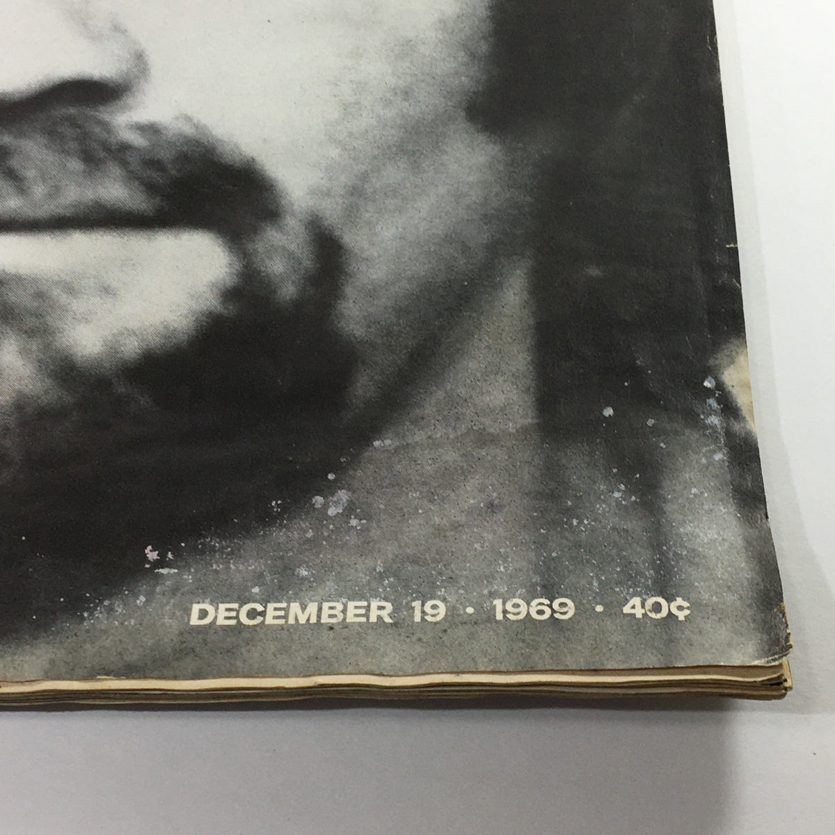 Close-up of the bottom section of the Vintage Life Magazine cover from December 19, 1969, highlighting the publication date and price while showcasing the image of Charles Manson, cult leader.