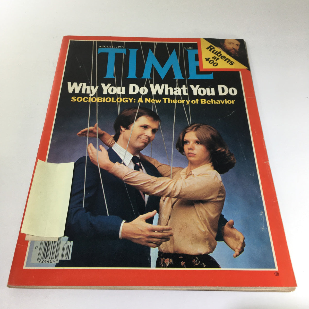 Cover of Time Magazine dated August 1, 1977, featuring the title 'Why You Do What You Do' and the cover story 'Sociobiology: A New Theory Of Behavior,' showcasing a man and woman in a thought-provoking pose.