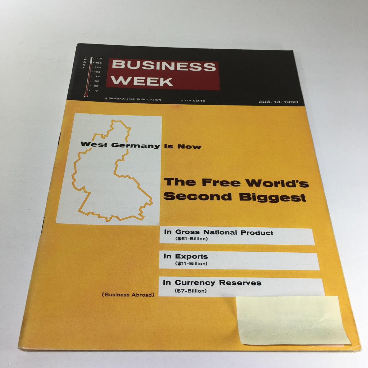 Cover of Business Week Magazine from August 13, 1960, featuring the title 'The Free World's Second Biggest,' highlighting West Germany's economic status with graphics on national product, exports, and currency reserves.