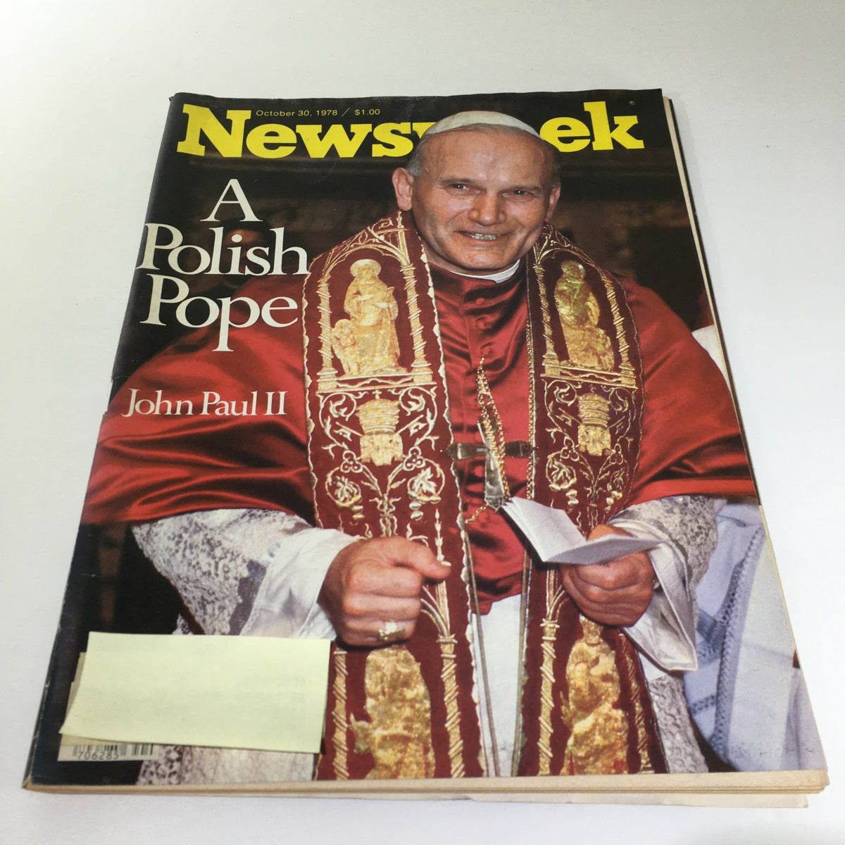 Newsweek Magazine cover from October 30, 1978, featuring John Paul II, the first Polish Pope, dressed in ceremonial attire with a welcoming expression.