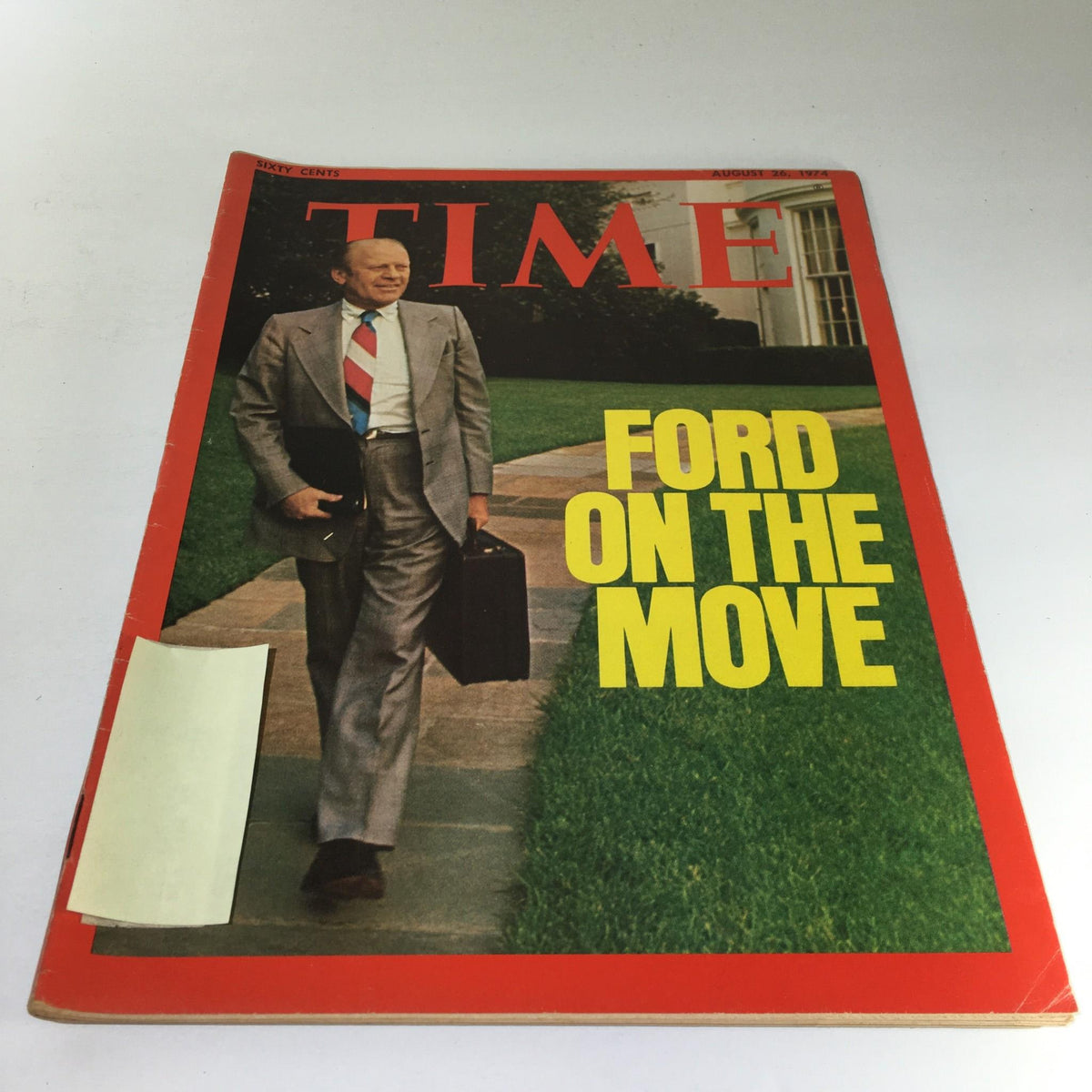 Cover of Time Magazine: August 26, 1974, featuring the title 'Ford On The Move' with an image of a man in a gray suit holding a briefcase while walking on a path.