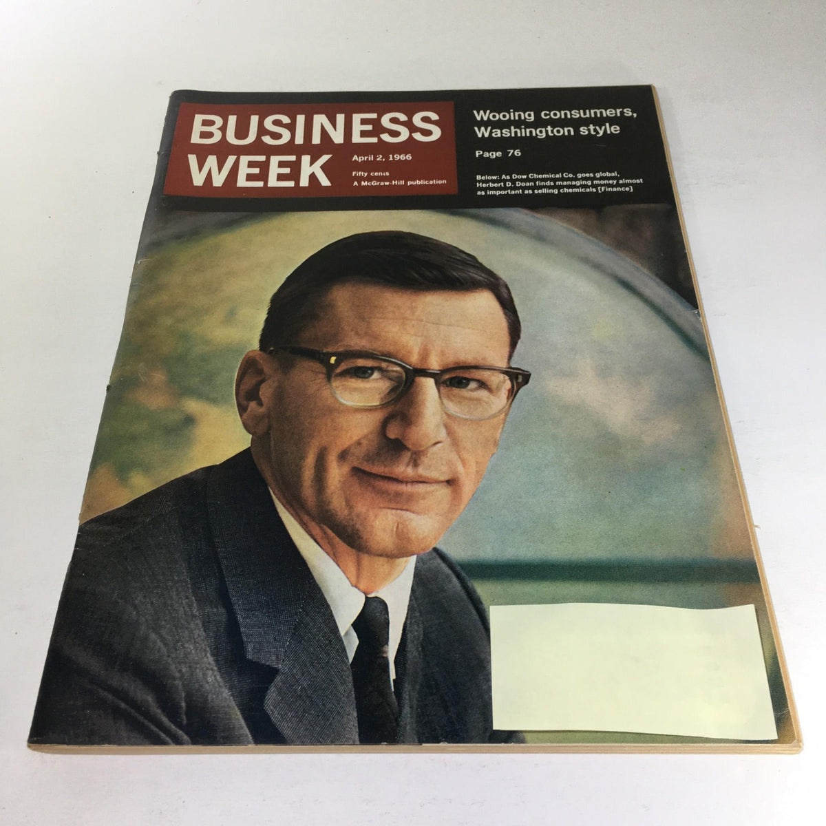 Business Week Magazine cover from April 2, 1966, featuring a portrait of Herbert D. Doan from Dow Chemical Co. This vintage magazine captures essential moments in business history, highlighting themes of consumer engagement and corporate strategies.