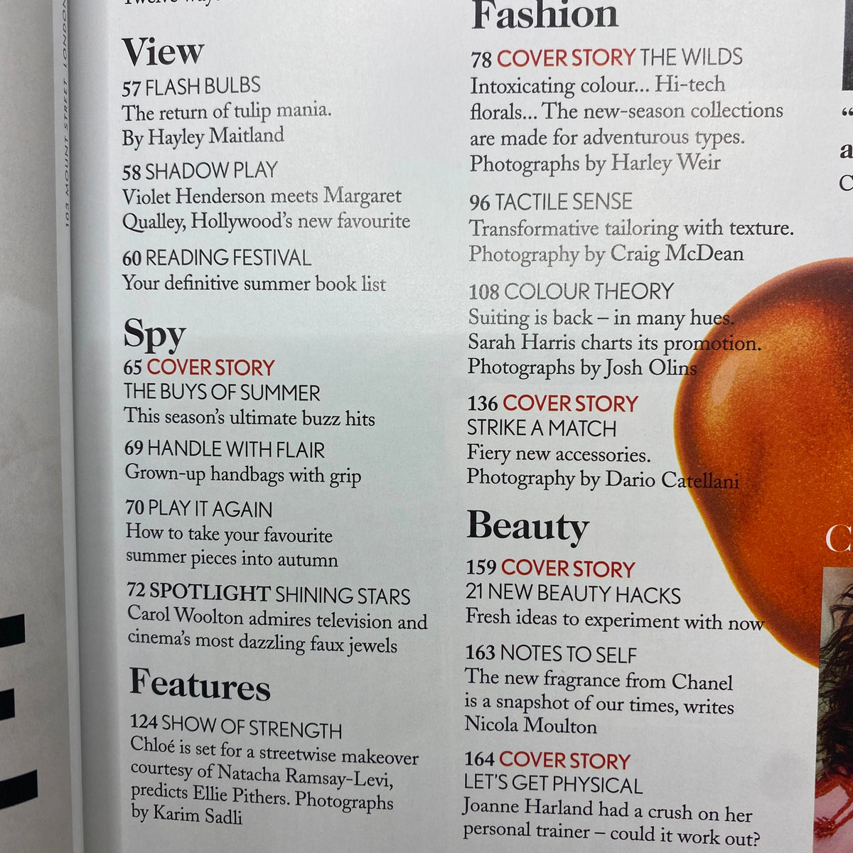 Inside page from Vogue UK Magazine August 2017 featuring the article 'Flash Bulbs' with a stylish layout and vibrant imagery.