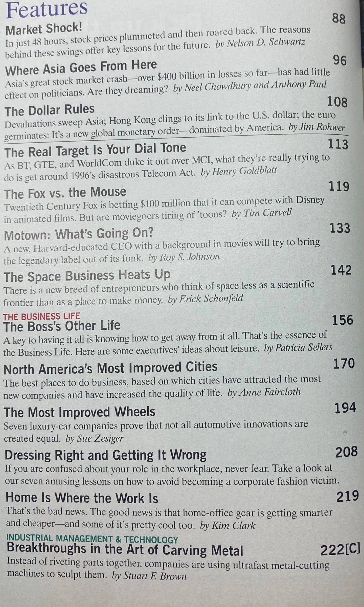 Fortune Magazine November 24, 1997, featuring articles on business and market trends including 'Market Shock!', 'Where Asia Goes From Here', and insights on Ted Turner's business life.