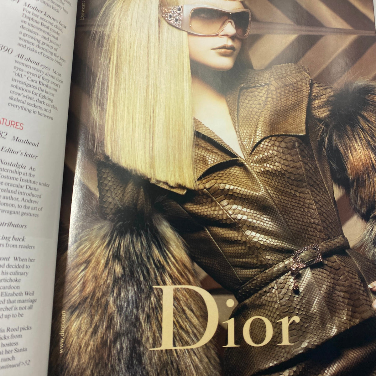 Vogue Magazine November 2007 showcasing a Dior fashion spread featuring a model in a luxurious outfit with bold design elements and accessories, representing high fashion aesthetics.