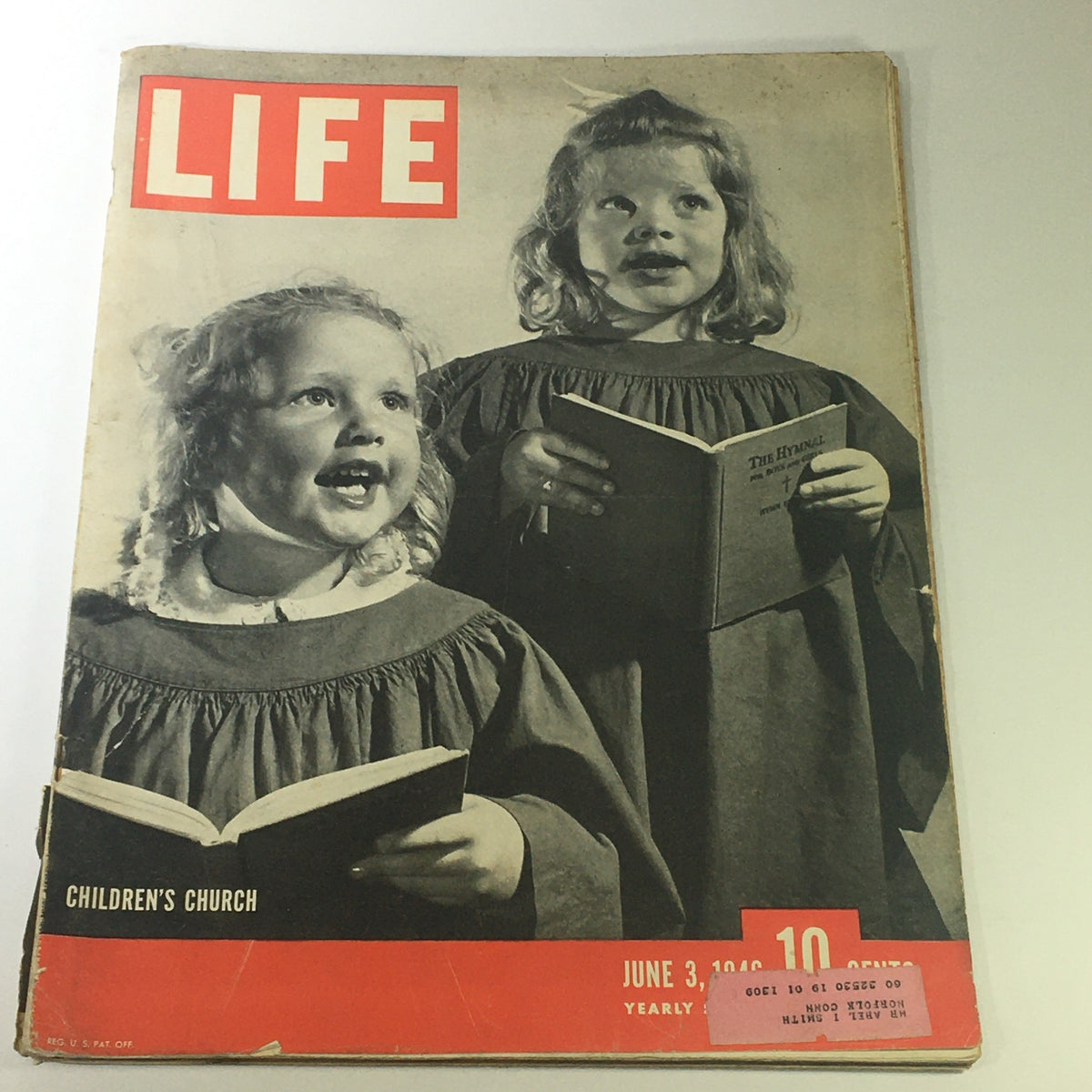 VTG Life Magazine June 3, 1946 featuring a Children's Church cover with two girls in choir robes singing.