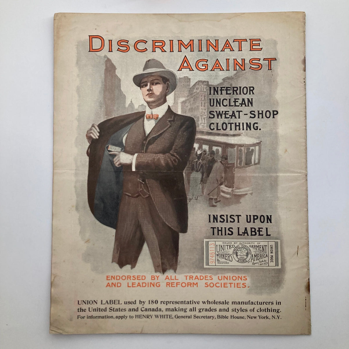 Cover of The Saturday Evening Post March 8, 1902 featuring a vintage illustration against sweat-shop clothing, promoting union-made apparel.