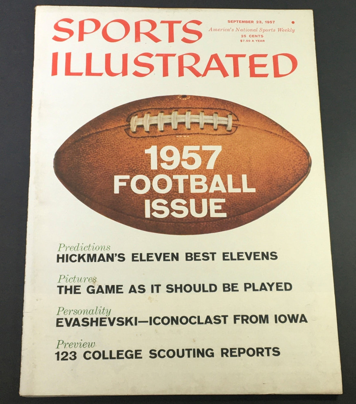 Vintage Sports Illustrated Magazine September 23 1957 Football Issue featuring iconic football imagery and predictions.