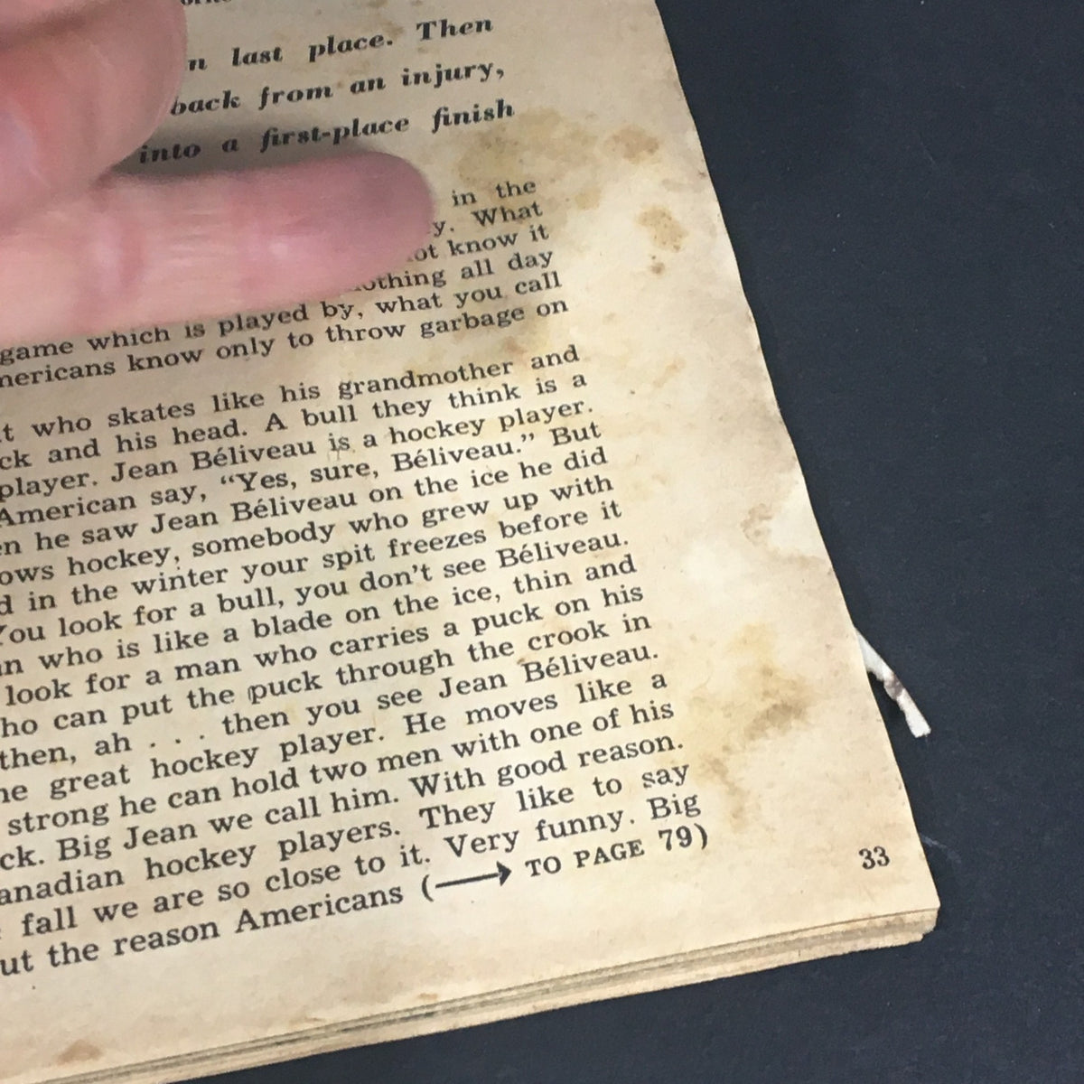 Close-up view of a vintage magazine page from VTG Sport Magazine June 1968 featuring text and stains, highlighting Boston Red Sox's Carl Yastrzemski on the cover.