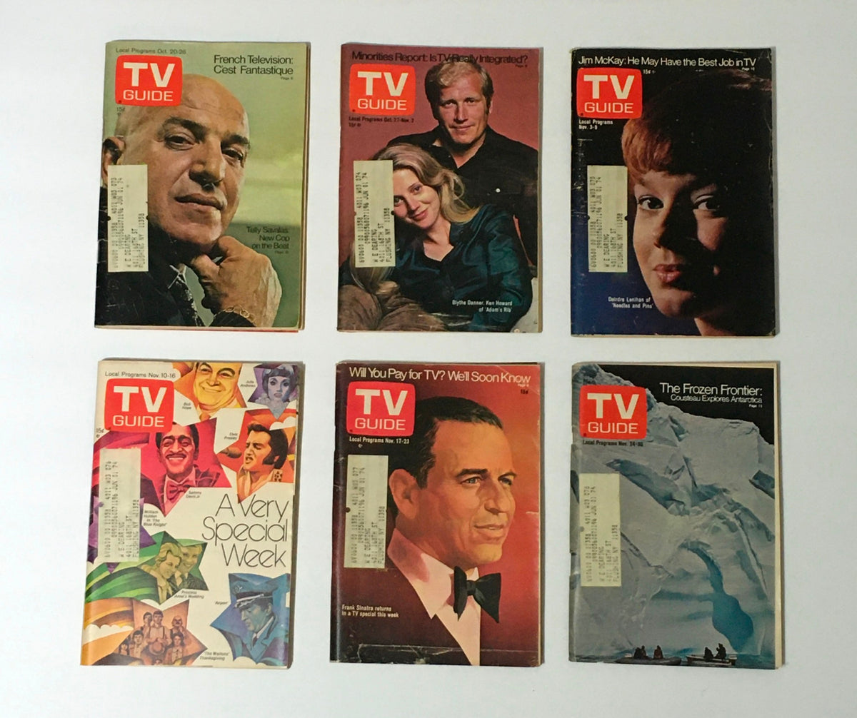 Group of six vintage TV Guide magazines from the year 1973, covering topics and shows relevant during that time, part of the complete collection of 53 issues.