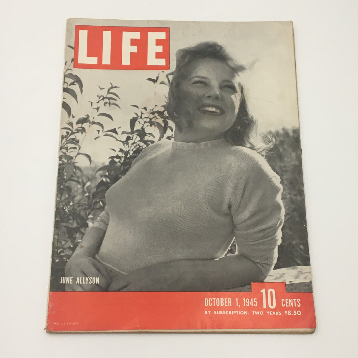 VTG Life Magazine October 1 1945 featuring actress June Allyson on the cover, capturing post-war America with a nostalgic design.