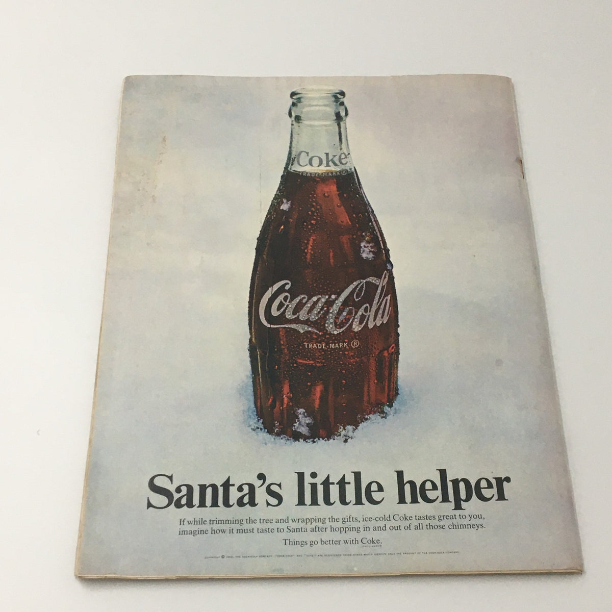 Back cover of VTG Life Magazine December 27 1968 featuring a vintage Coca-Cola advertisement with the tagline "Santa's little helper."