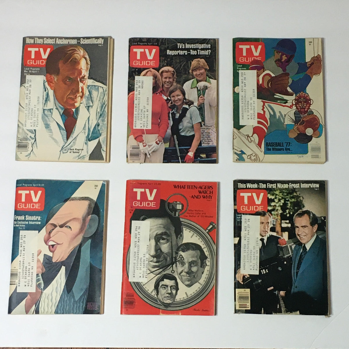 Complete Year Of TV Guide Magazines 1977, Special Issue Fall Preview. Six uniquely illustrated magazine covers featuring articles on television, notable interviews, and cultural insights from the 1970s.