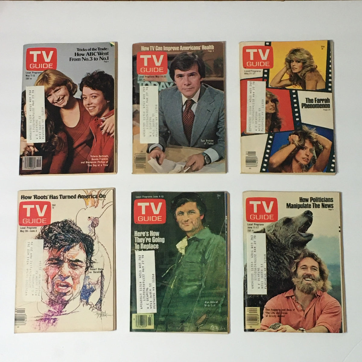 Collection of TV Guide magazines from 1977, featuring covers with popular television personalities and shows, showcasing magazine title 'Complete Year Of TV Guide Magazines 1977, 53 Issues: Special Issue Fall Preview'.