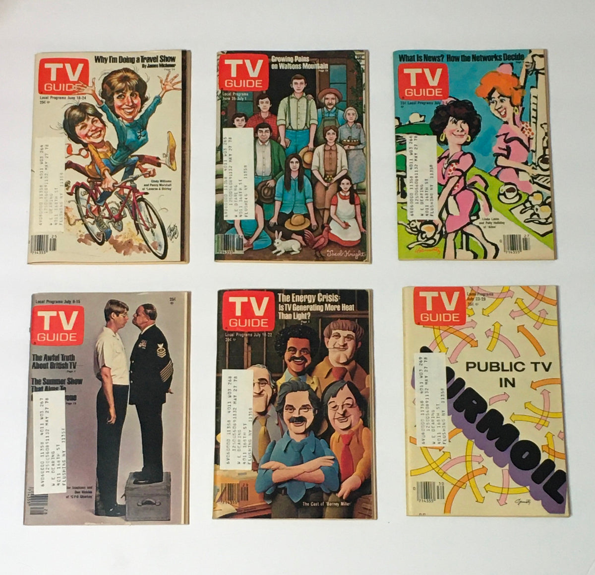 Another set of TV Guide magazines from 1977, presenting iconic covers that reflect the television landscape of the time, part of 'Complete Year Of TV Guide Magazines 1977, 53 Issues: Special Issue Fall Preview'.
