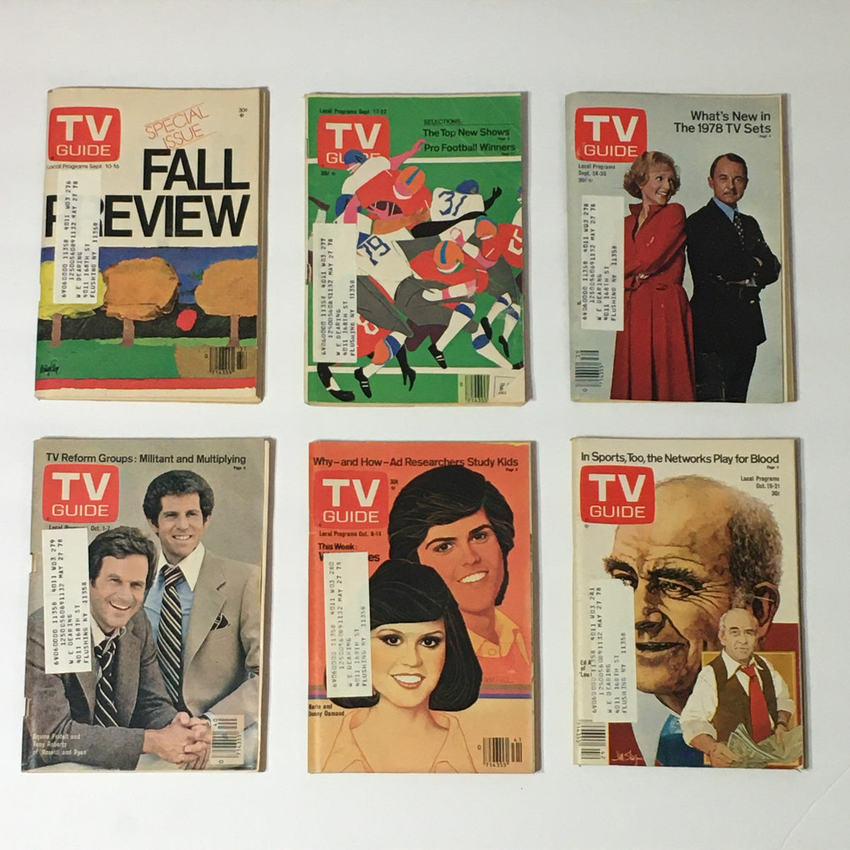 Diverse range of TV Guide magazine covers from the year 1977, illustrating major television events and personalities, included in 'Complete Year Of TV Guide Magazines 1977, 53 Issues: Special Issue Fall Preview'.
