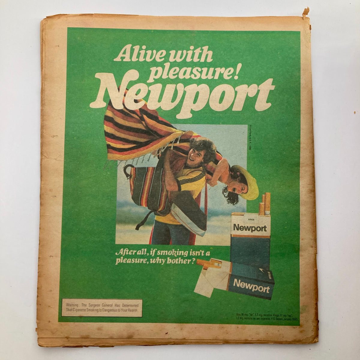 Advertisement page from VTG Rolling Stone Magazine May 5 1980 No. 317 promoting Newport cigarettes, reflecting advertising trends of the 1980s.