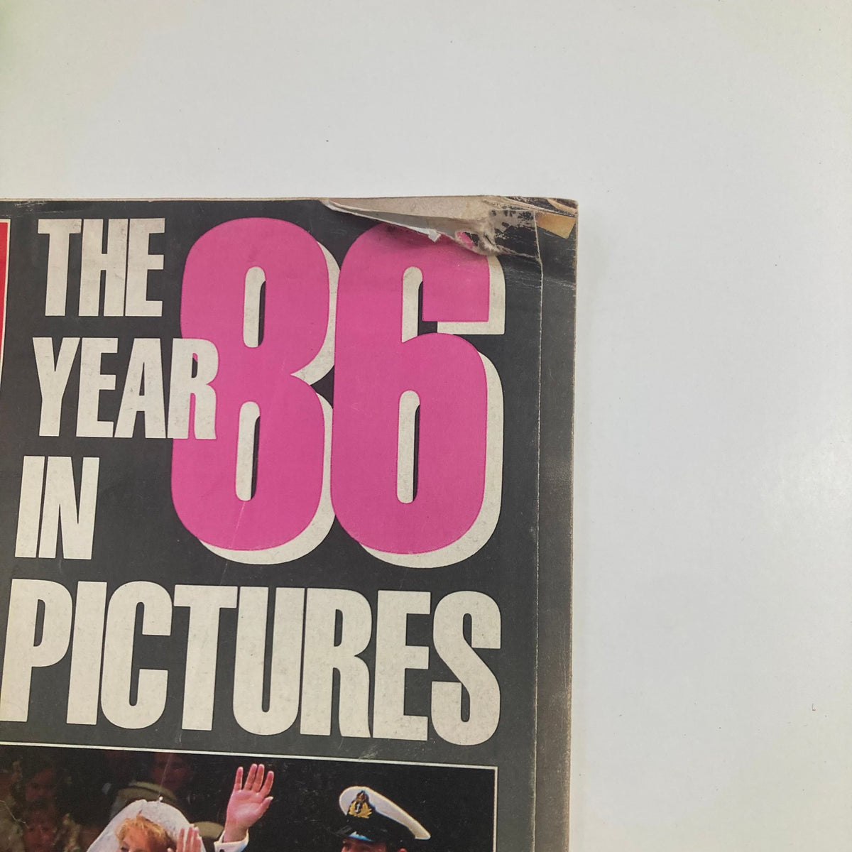 Close-up of the cover of VTG Life Magazine January 1987 The Year in Pictures showcasing the title and a glimpse of significant moments from 1986.