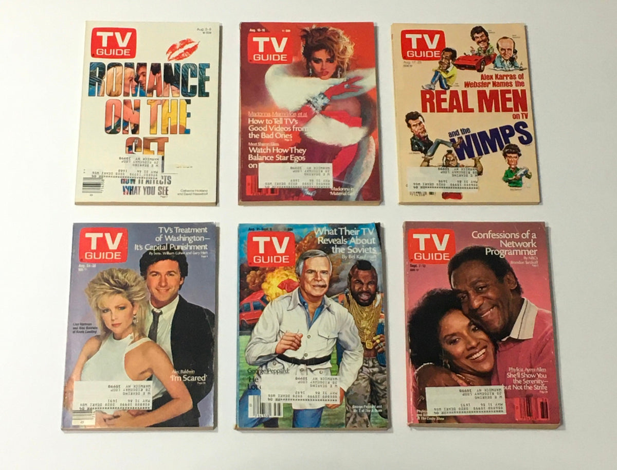 Complete Year Of TV Guide Magazines 1985: Includes issues with famous actors and shows, capturing the essence of entertainment in 1985.