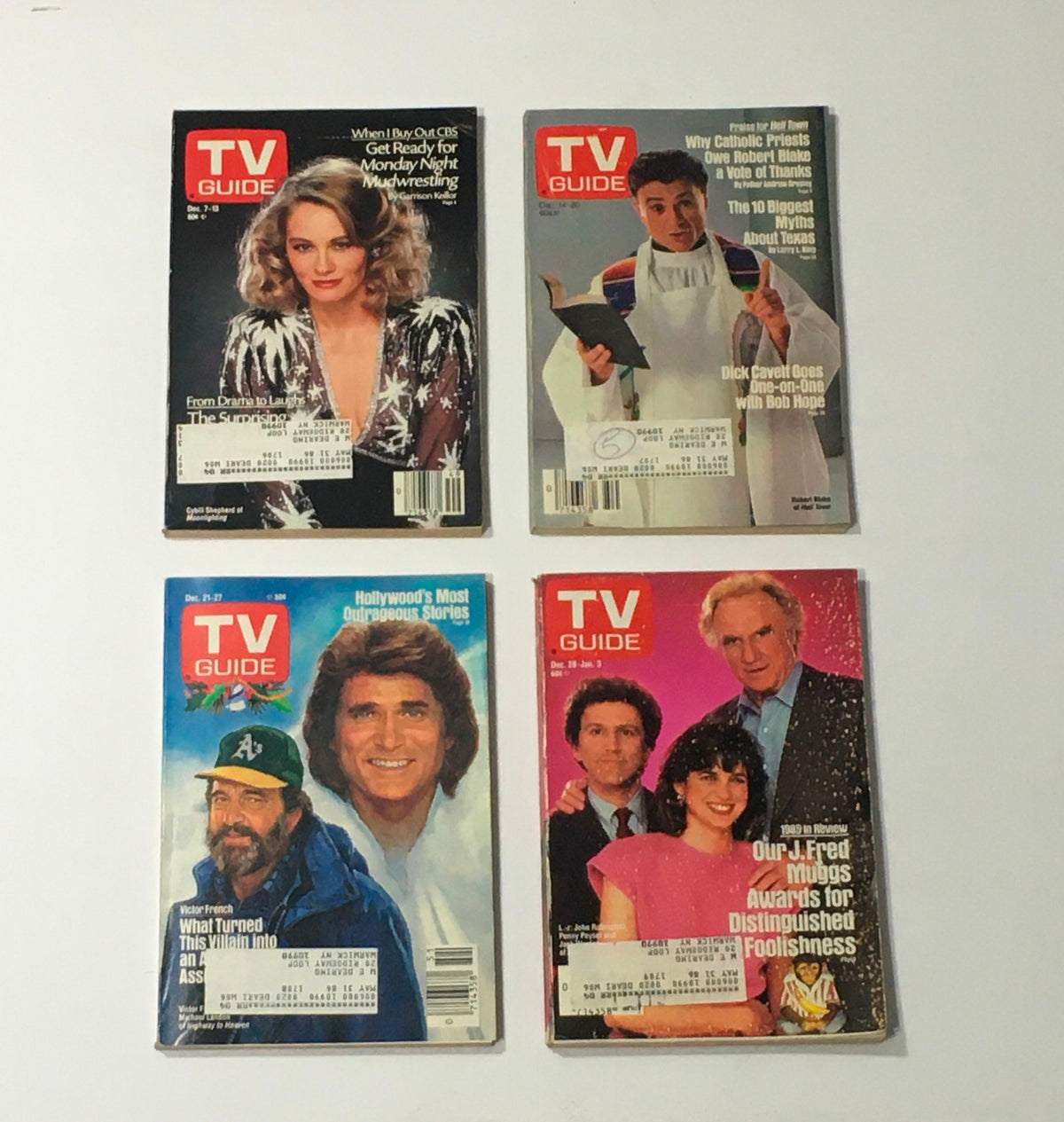 Complete Year Of TV Guide Magazines 1985, displaying four different issues including highlights like 'When I Buy Out CBS' and notable faces from the entertainment industry.