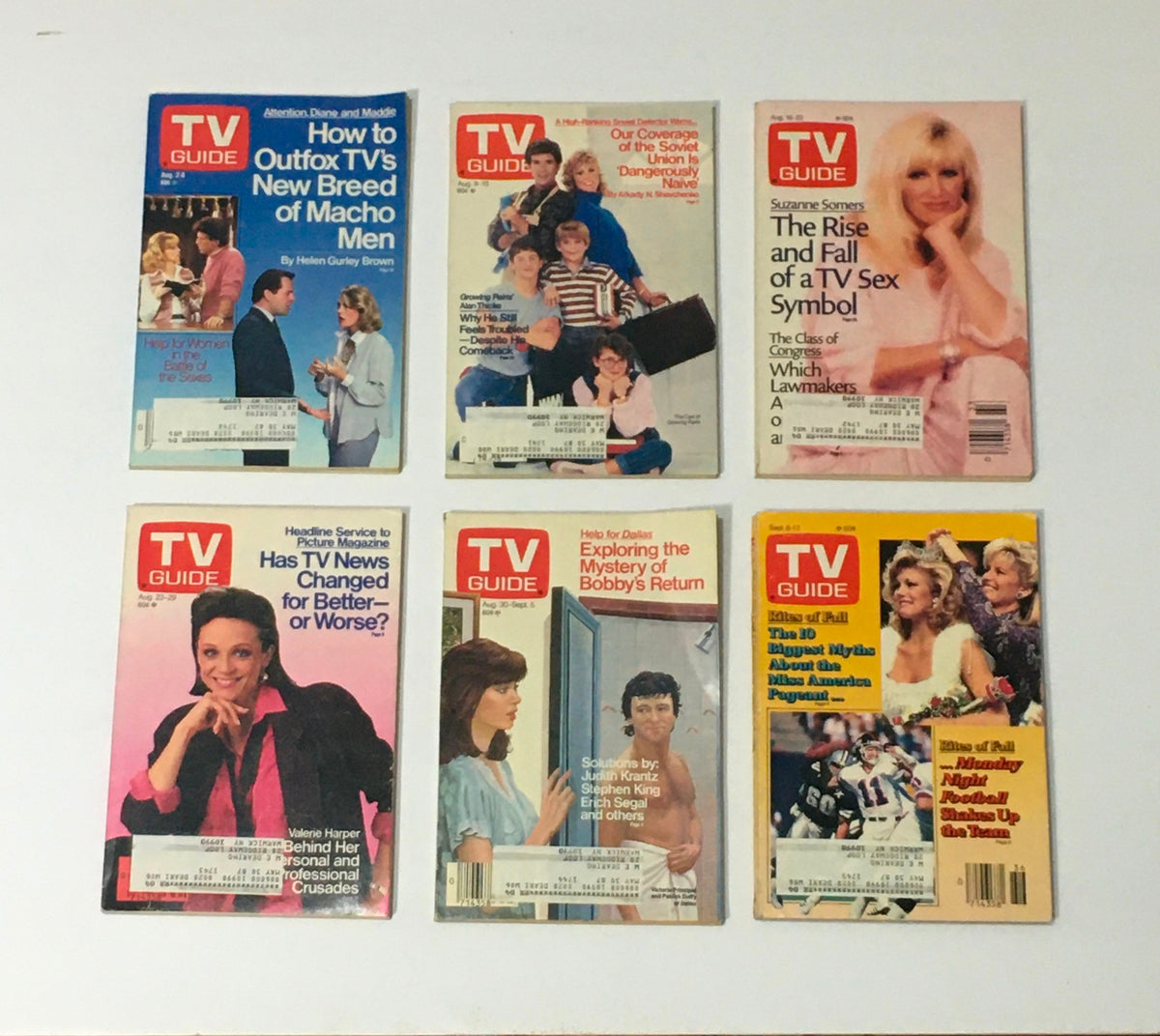 Complete Year Of TV Guide Magazines 1986, 52 Issues: Special Issue Fall Preview showcasing six magazine covers highlighting TV shows and personalities from the year 1986.