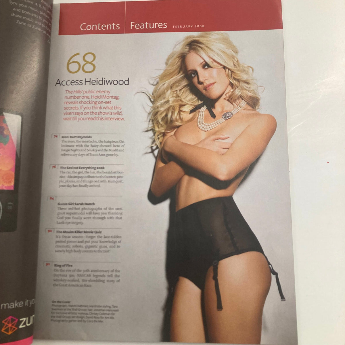 Inside page of Maxim Magazine February 2008, featuring Heidi Montag's interview section titled 'Access Heidiwood', highlighting her prominence in popular culture.
