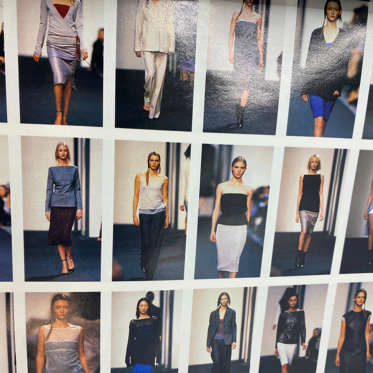 Collage of runway looks featured in Vogue Italia Magazine July 1998, presenting a range of outfits designed by Jean Paul Gaultier, demonstrating fashion trends of the era.