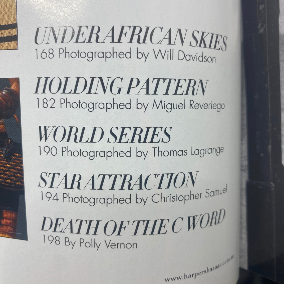 Under African Skies feature in Harper's Bazaar Australia April 2012 magazine showcasing fashion photography by Will Davidson, part of the collectible edition featuring Taylor Swift.
