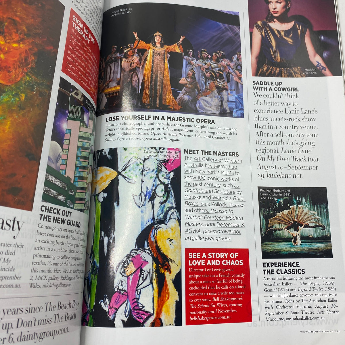 Interior page of Harper's Bazaar Australia Magazine September 2012 featuring articles about art and culture, emphasizing the magazine's role in reflecting contemporary trends and influential events.