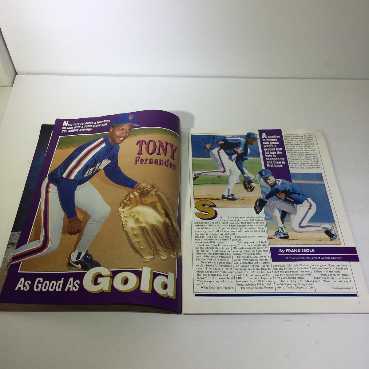 Section of the 1993 Mets Vs. Rockies Scorebook highlighting player Tony Fernandez.