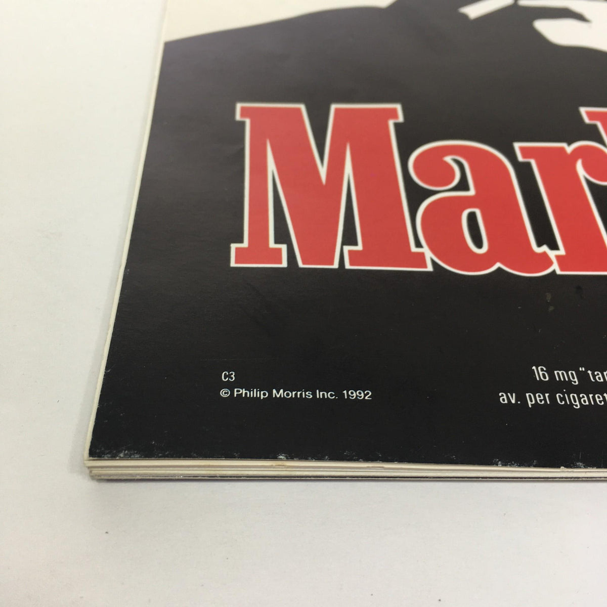 1993 Mets Vs. Rockies April 5 & 7, Shea Stadium, Scorebook showing close-up detail of the Marlboro advertisement, including branding and copyright information from Philip Morris Inc. 1992.