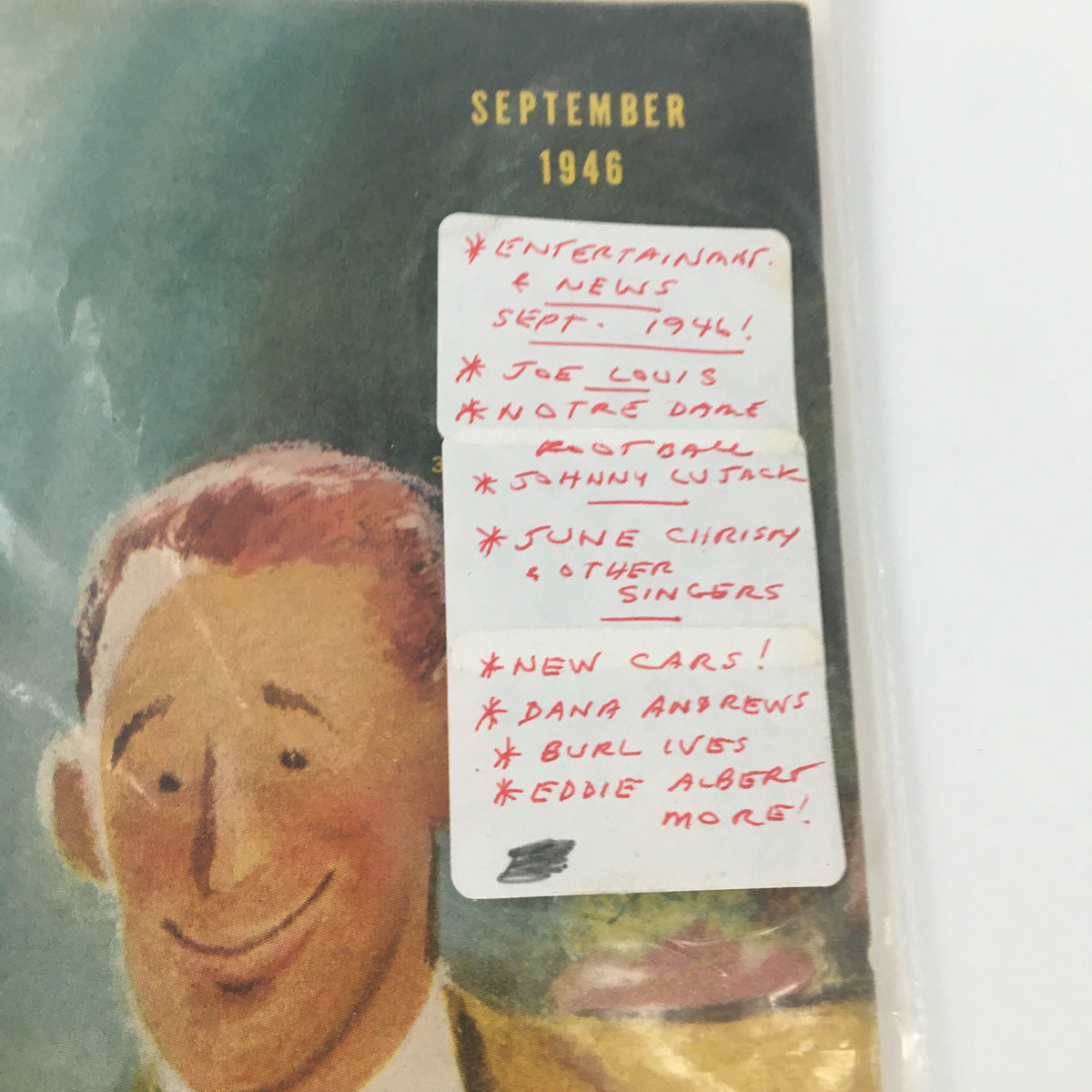 Cover of VTG Pic Entertainment & News Magazine from September 1946 featuring a highlight on Joe Louis, along with notable mentions of entertainment, sports, and cultural topics from that era.
