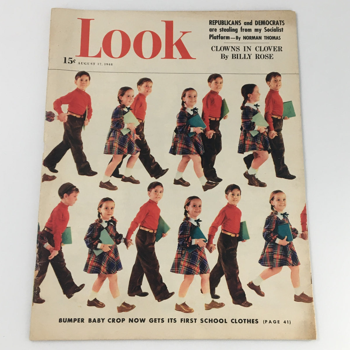 Cover of VTG Look Magazine August 17, 1948 featuring children going to school, showcasing a nostalgic look at post-war America.